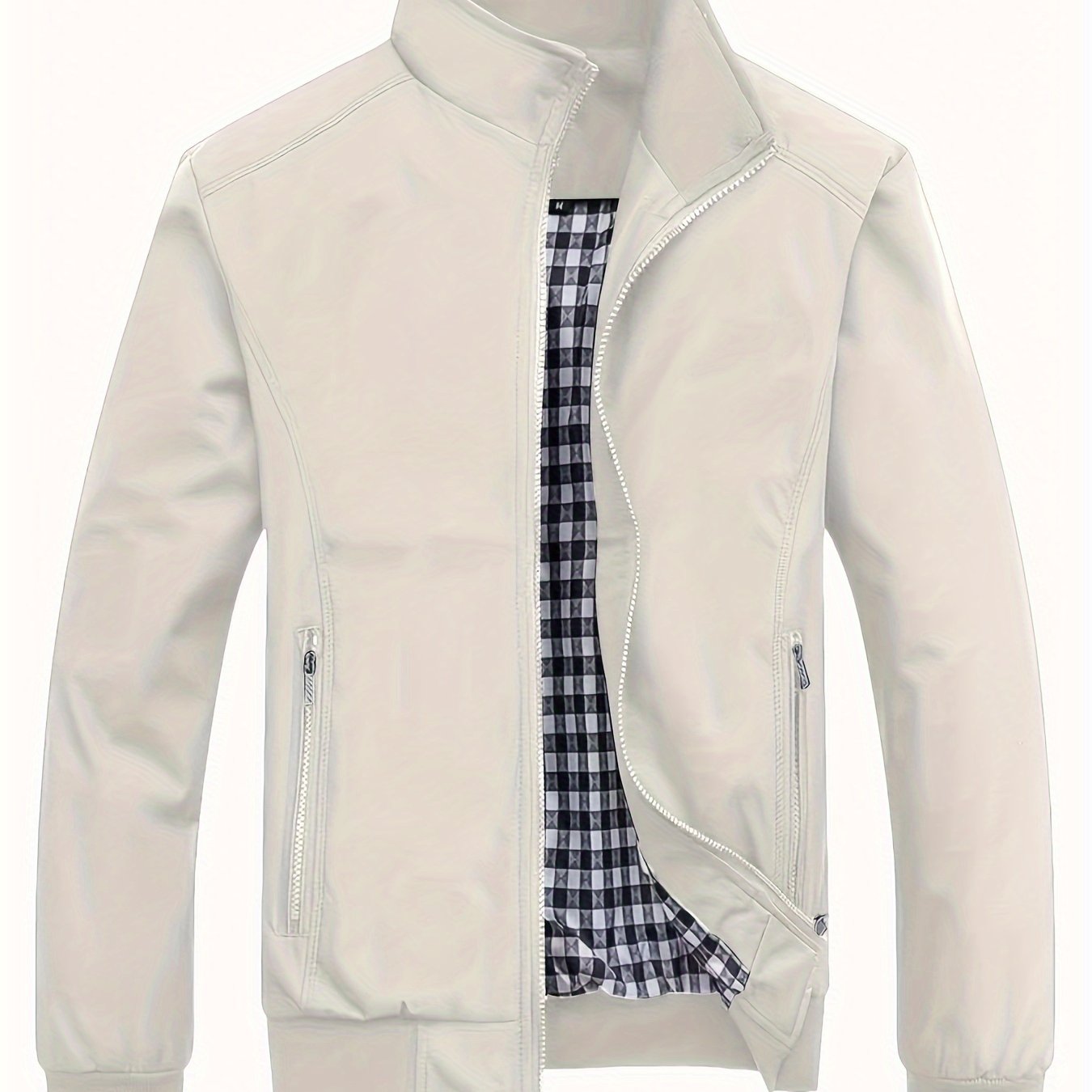 Men's Long Sleeve Zip Up Stand Collar Coat, Business Stand Collar Jacket With Zipper Pockets, Spring Autumn Men's Clothing