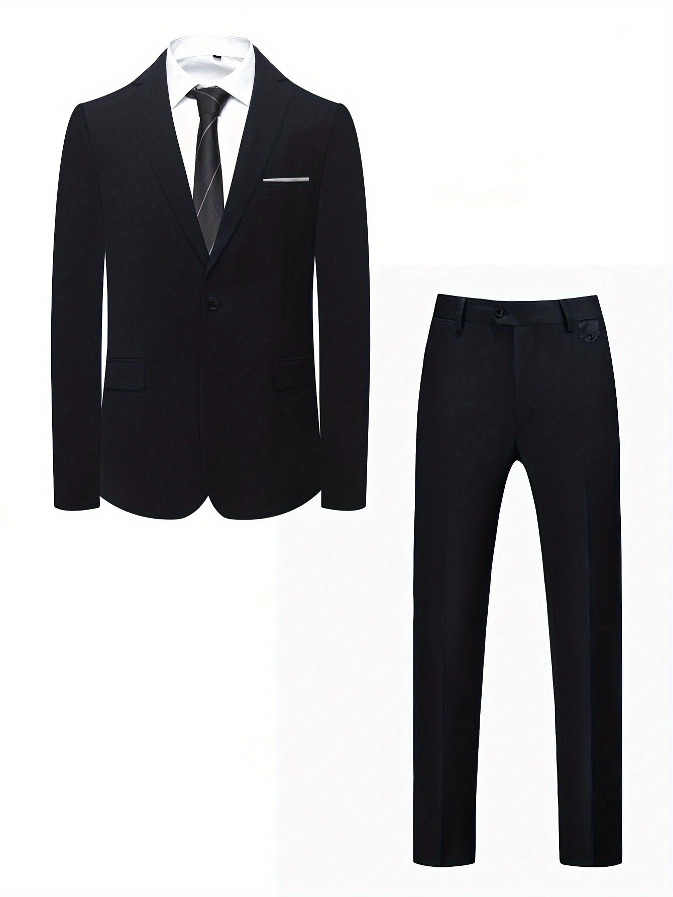 Men's Two-Piece Suit in Solid Color with Sealed Pockets, Regular Fit Suit Trousers, Elegant and Classic, Suitable for Business and Wedding Parties