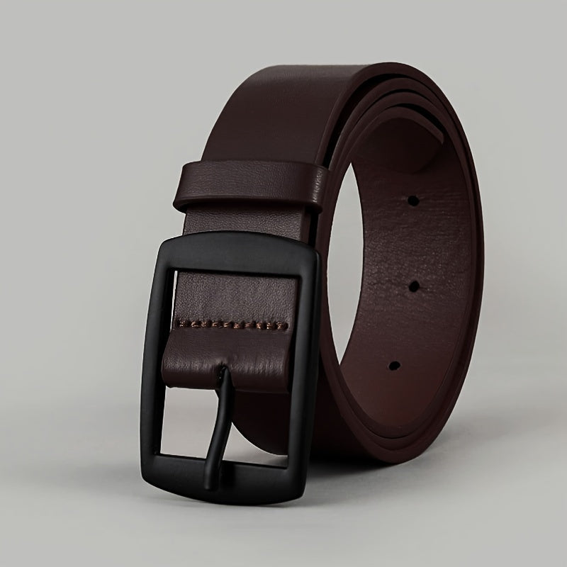 LJSQ Men's Faux Leather Belt - Casual Style Square Alloy Buckle - Adjustable Comfort Fit for Daily Wear & Business - 1pc