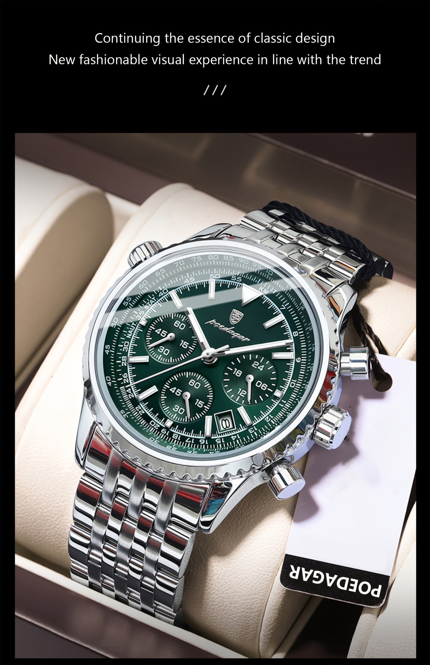 The New 2024 Waterproof Luminous Calendar Stainless Steel Chronograph Quartz Watch from Baida Is a High-End, Powerful, And Trendy Quartz Wristwatch for Men.