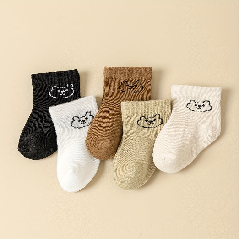 Baby Socks Cartoon Pattern & Solid Color Socks Newborn Toddler Boys Girls Baby Socks Kids Socks 5pairs/set