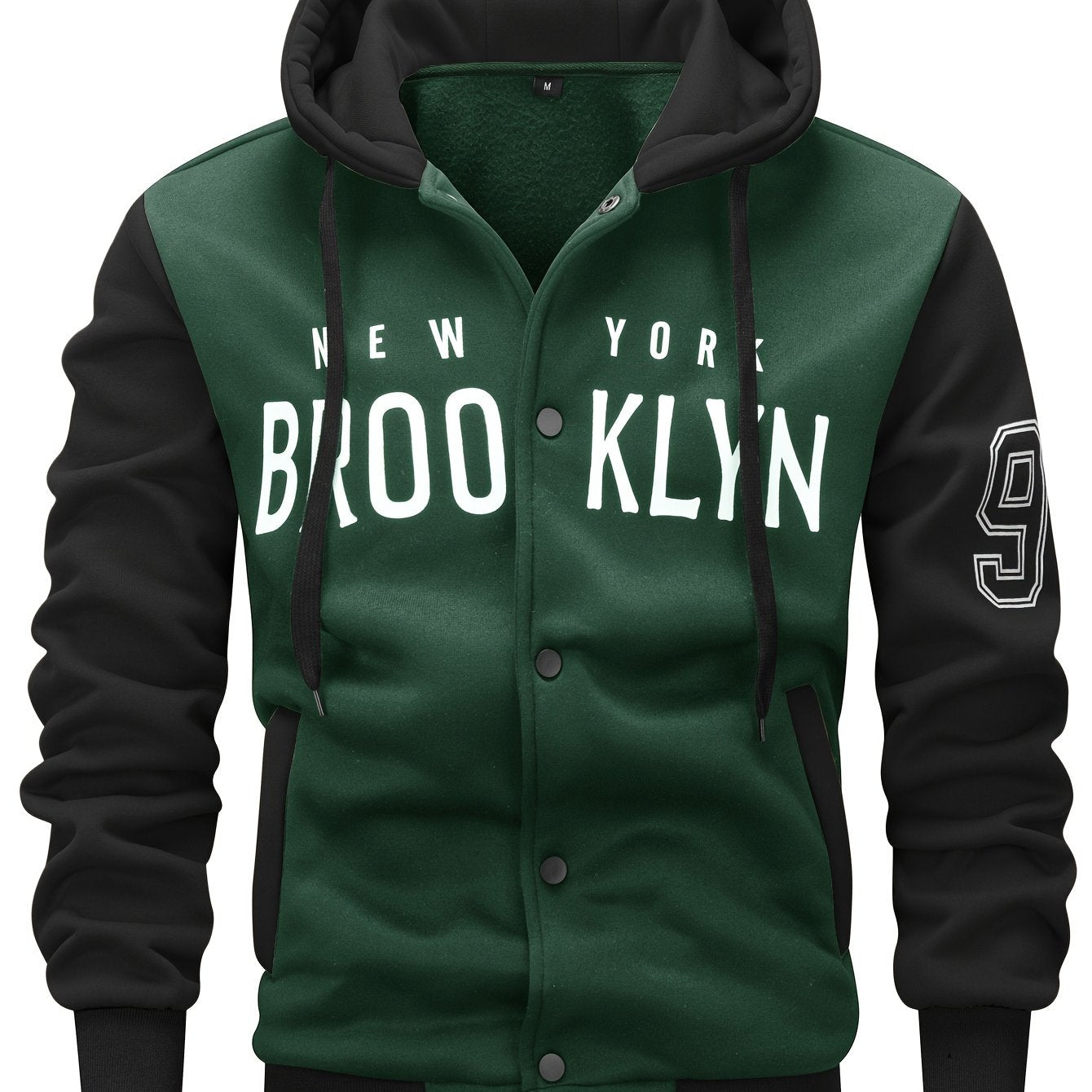 Men's 'BROOKLYN' Pattern Color Blocking Hooded Jacket, Casual Preppy Style Coat For Spring And Autumn Outdoors As Gift