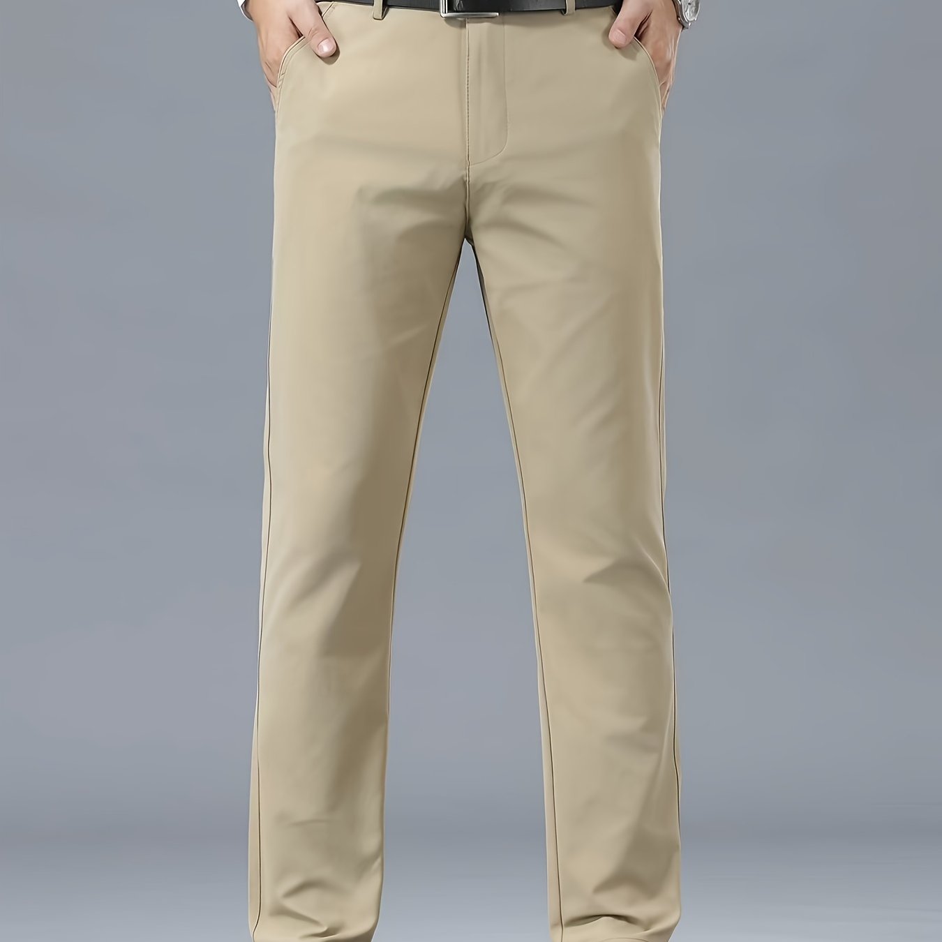 Men's Classic Business Casual Pants - Polyester, Solid Color, Regular Fit for All Seasons