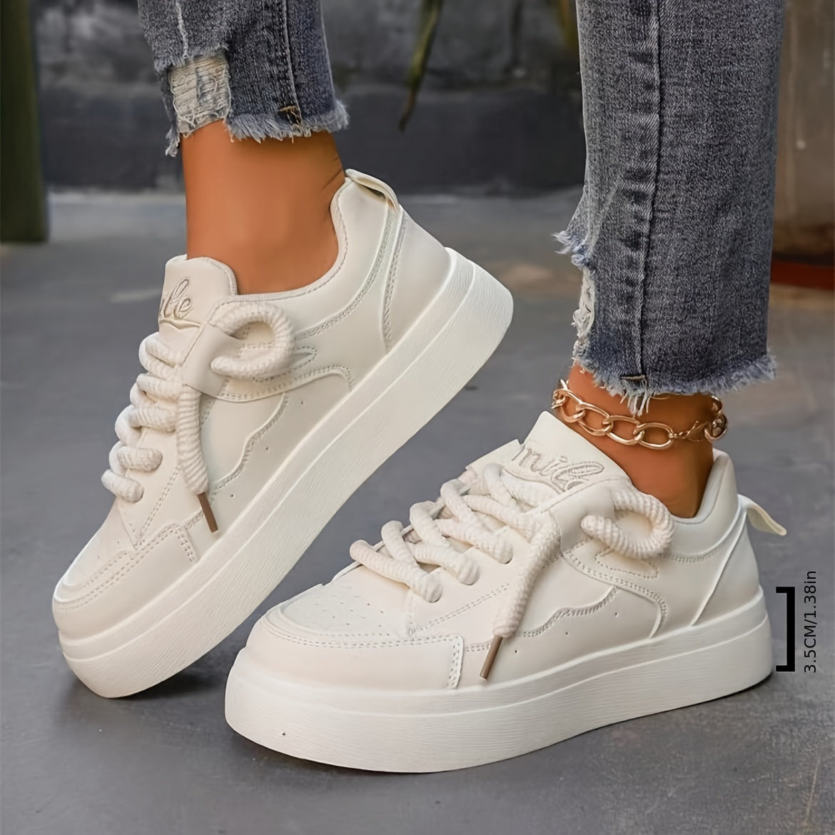 Women's Solid Color Casual Sneakers, Lace Up Platform Soft Sole Walking Shoes, Comfort Low-top Preppy Shoes