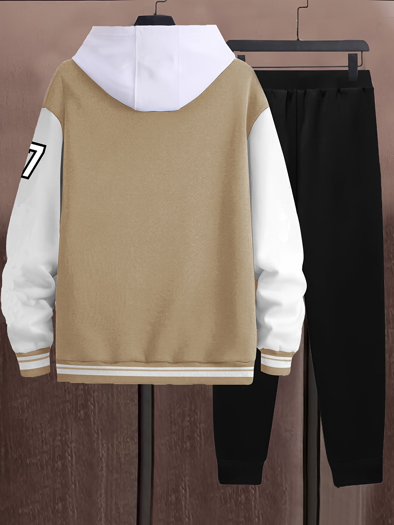 Men'S A07 Sporty Casual Baseball Outfit - Black & White "A" Print Jacket with Pockets, Matching Pants, Polyester Blend, Fall/Winter Wear, Casual Sportswear | Letter Print Jacket | Knit Construction, Baseball Attire