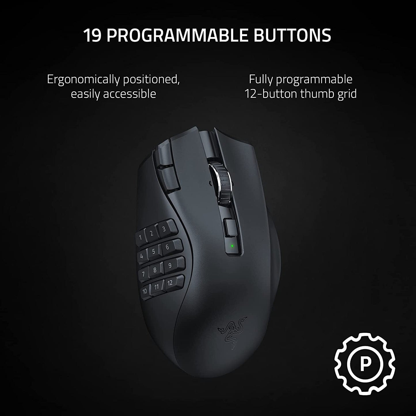 Razer Naga V2 Hyperspeed Wireless MMO Gaming Mouse: 19 Programmable Buttons - Hyperscroll Technology - Focus Pro 30K Optical Sensor - Mechanical Mouse Switches Gen-2 - up to 400 Hr Battery Life