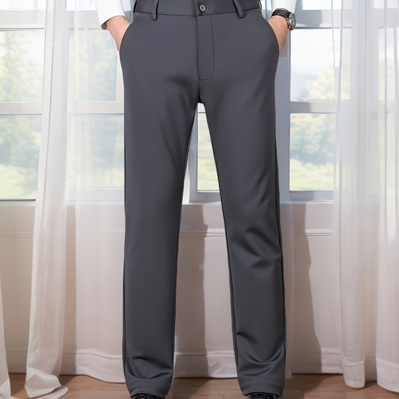 Versatile Men's Straight-Leg Pants - Casual & Business Formal, Stretch Fabric, Perfect for Any Occasion