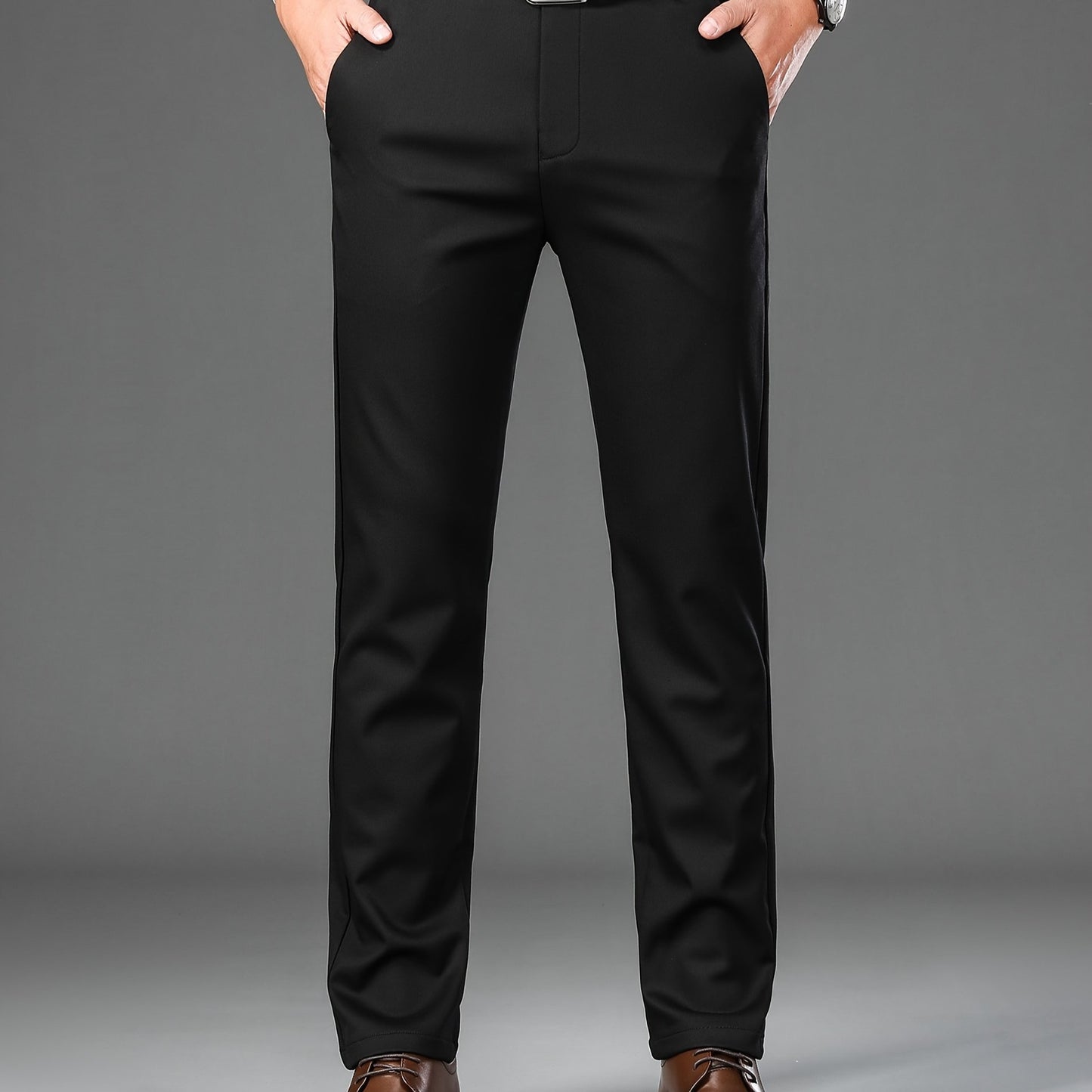 Men's Classic Solid Color Dress Pants - Comfort Fit, All-Season Polyester Blend, Machine Washable - Perfect for Business & Casual Wear