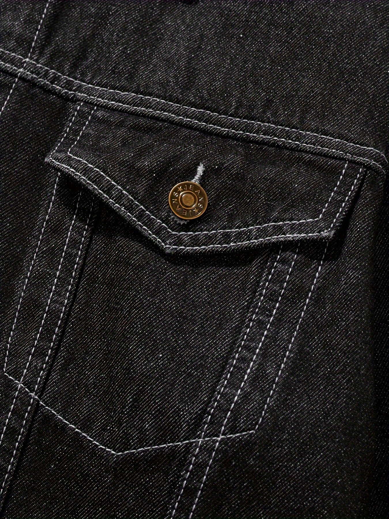 Men's Chic Washed Denim Jacket, Casual Street Style Button Up Contrast Stitching Jacket For Fall Winter
