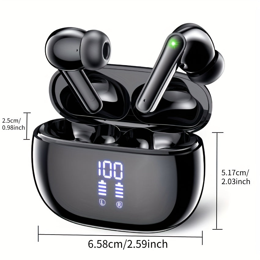 Wireless Earbuds with Touch Control, Built-in Noise Reduction Mic, Type-C Charging Case, 15Hr Playtime, 2Hr Quick Charge, USB Charging, 380mAh Battery, with LED Power Display, for Sports, Adult, Compatible with Cellphones