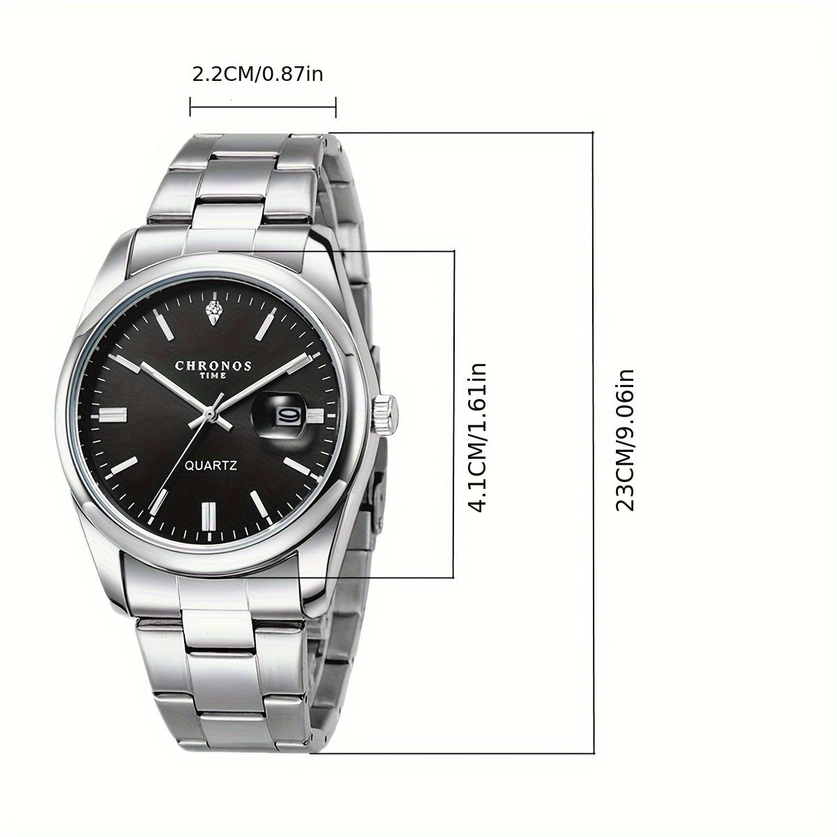 CHRONOS Men's Classic Popular Watch With Stainless Steel Strap, Business Calendar Luminous Watch
