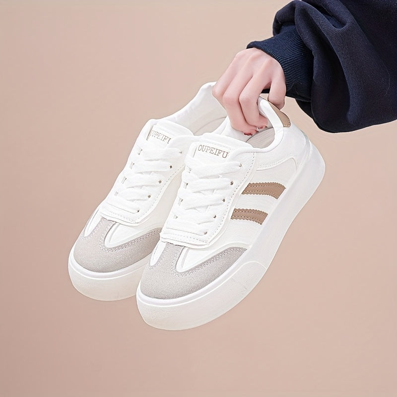 2024 New Arrival Women'S Casual Sneakers with Stripes, All-Season, Low Top, Lace-Up Closure, Plain Toe, Man Made Upper, Fabric Inner, PVC Sole, Non-Woven Fabric Insole