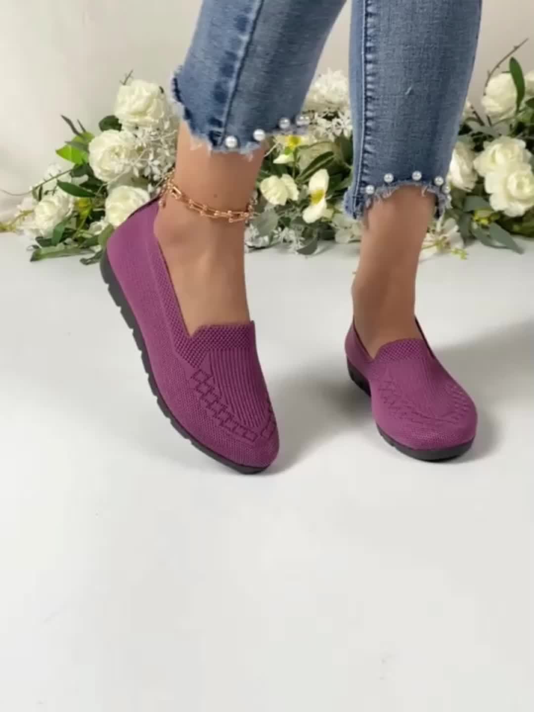 Lightweight Mesh Loafers for Women - Breathable And Easy to Wear, These Comfortable Flat Shoes in Purple Feature a Fabric Upper And Rubber Sole, Ideal for Any Season.