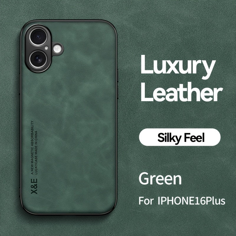 Premium Faux Leather Phone Case - with Built-in Magnetic Iron Sheet, Vehicle magnet, Sheepskin Texture, Ultra-Thin Design for iPhone 16, for iPhone 16 Plus, for iPhone 16 Pro, for iPhone 16 Pro Max