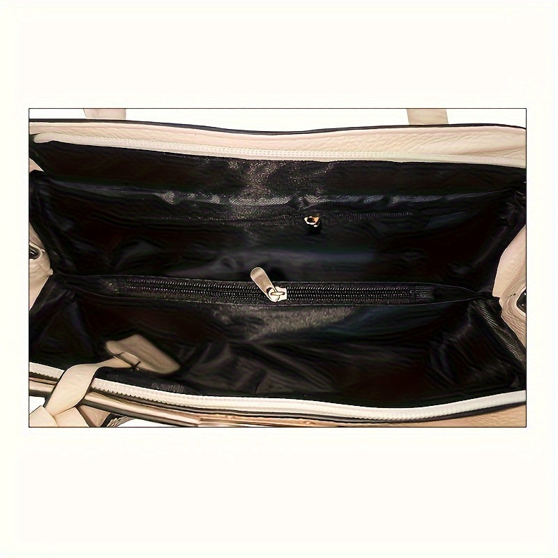 Large Capacity Gray PU Tote Bag - Stylish Versatile Shoulder & Crossbody Bag with Adjustable Straps, Zip Closure, and Polyester Lining