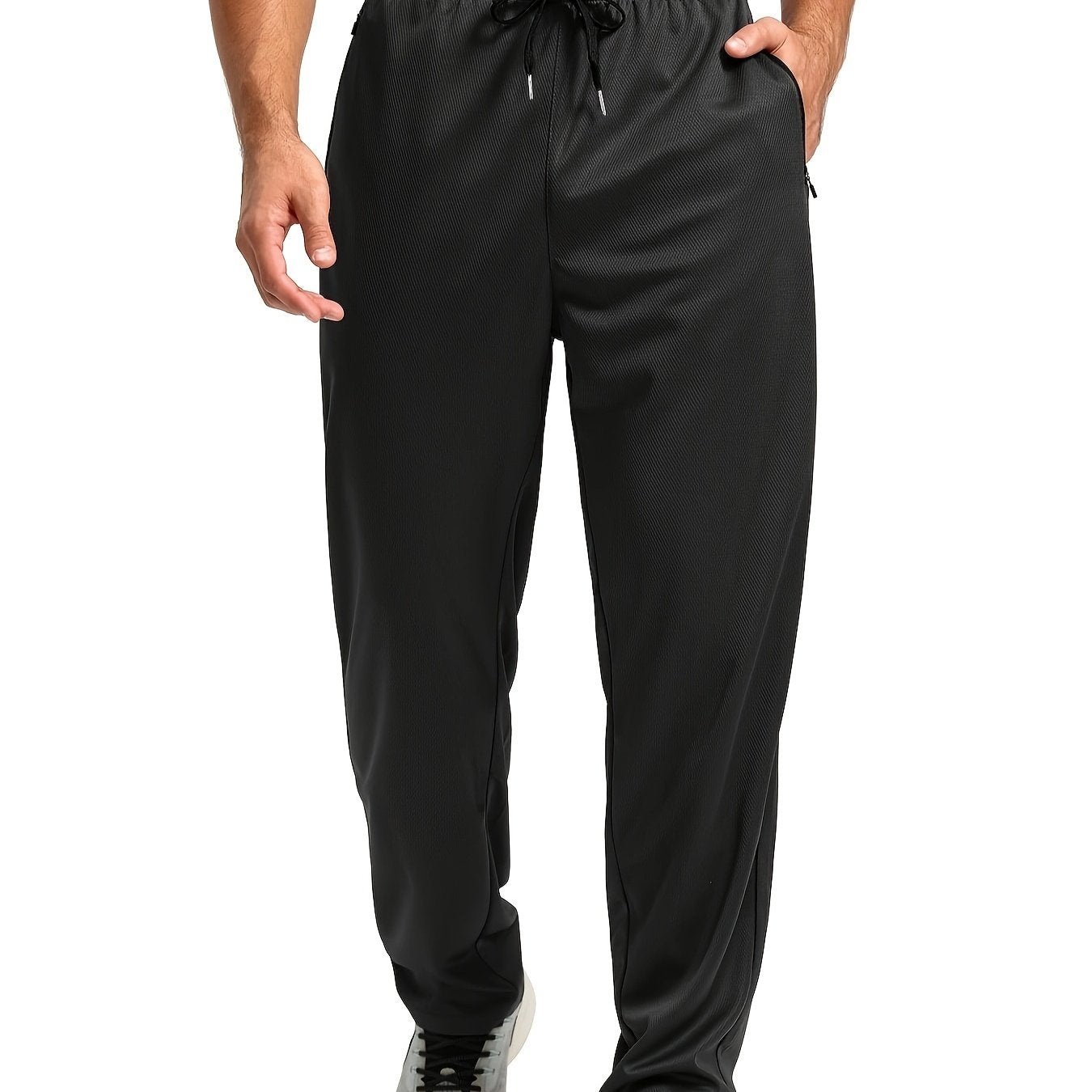 Men's Sports Pants With Drawstring And Zippered Pockets, Lightweight And Breathable Bottoms For Running/Casual Wear