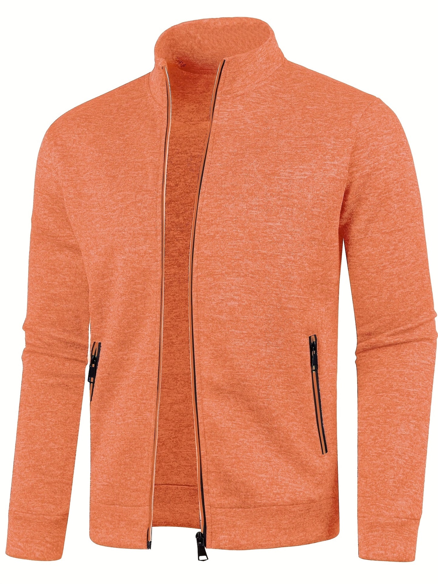 Elegant Mid Stretch Cardigan, Men's Casual Full Zip Up Cardigan Sweater Coat For Fall Winter