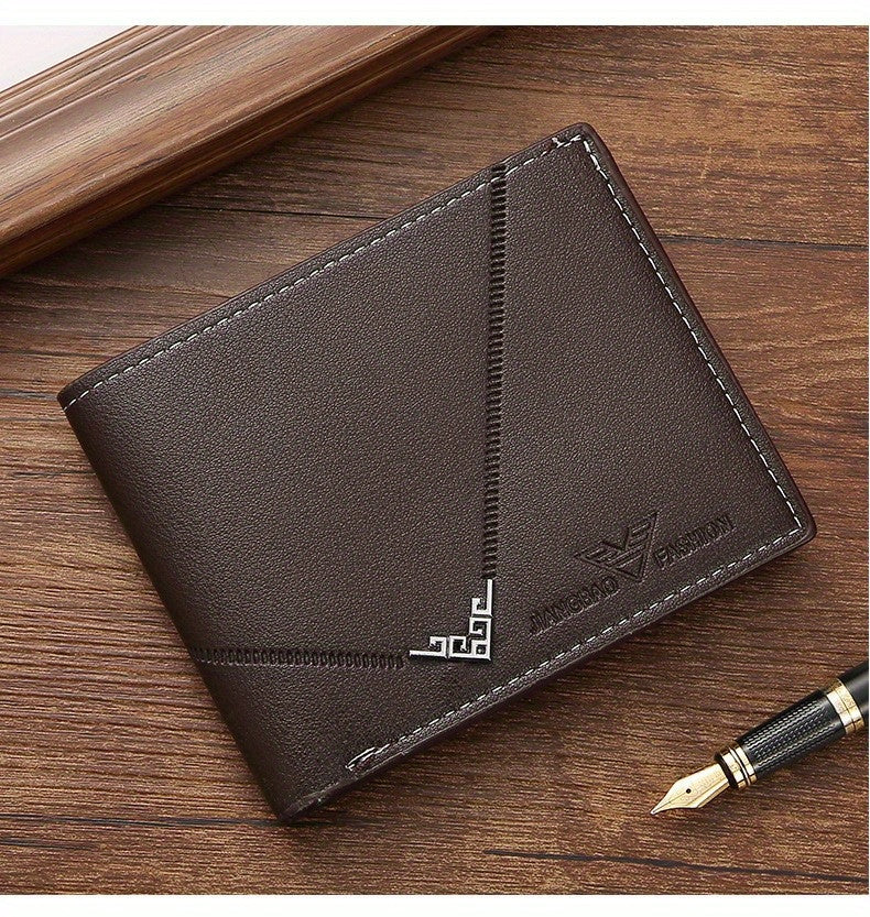 Men's Wallet Short Money Clip, Fashion Multi-card Lychee Pattern Horizontal Splicing PU Leather Clip Christmas Gift