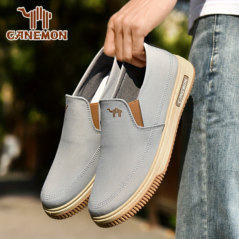 CANEMON Men's Slip-On Canvas Sneakers - Breathable, Non-Slip Soft Sole Casual Shoes with Striped Design, Comfortable All-Season Wear for Outdoor & Everyday Use