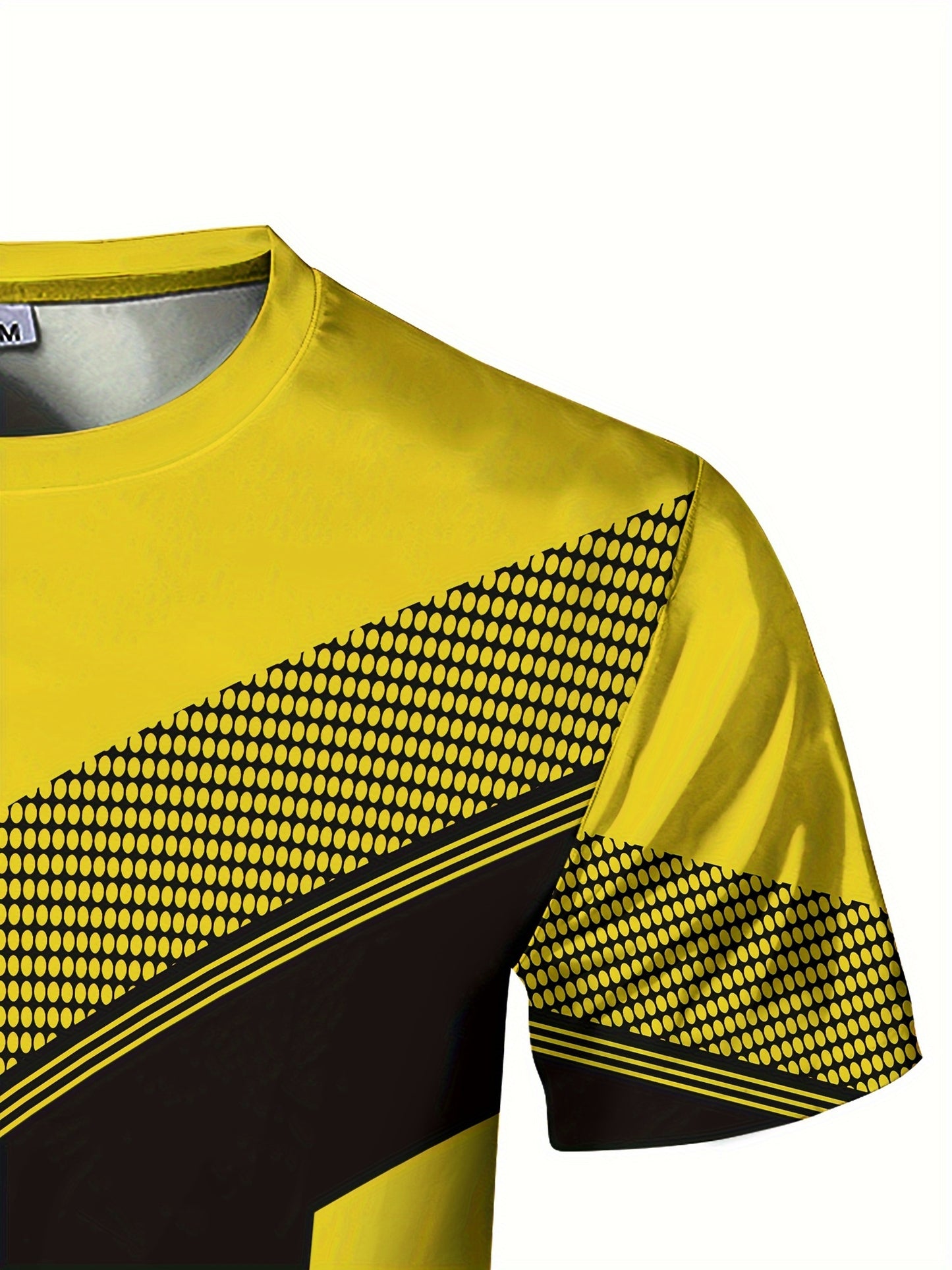 Men'S Geometric-Pattern Sports T-Shirt, Polyester Blend, Crew Neck, High Stretch, Short Sleeve, Quick-Dry, Tear-Resistant, Knit Fabric, Skinny Fit, with 3D Heat Sublimation for Running, Yoga, Training, Hiking, Casual & Athlet
