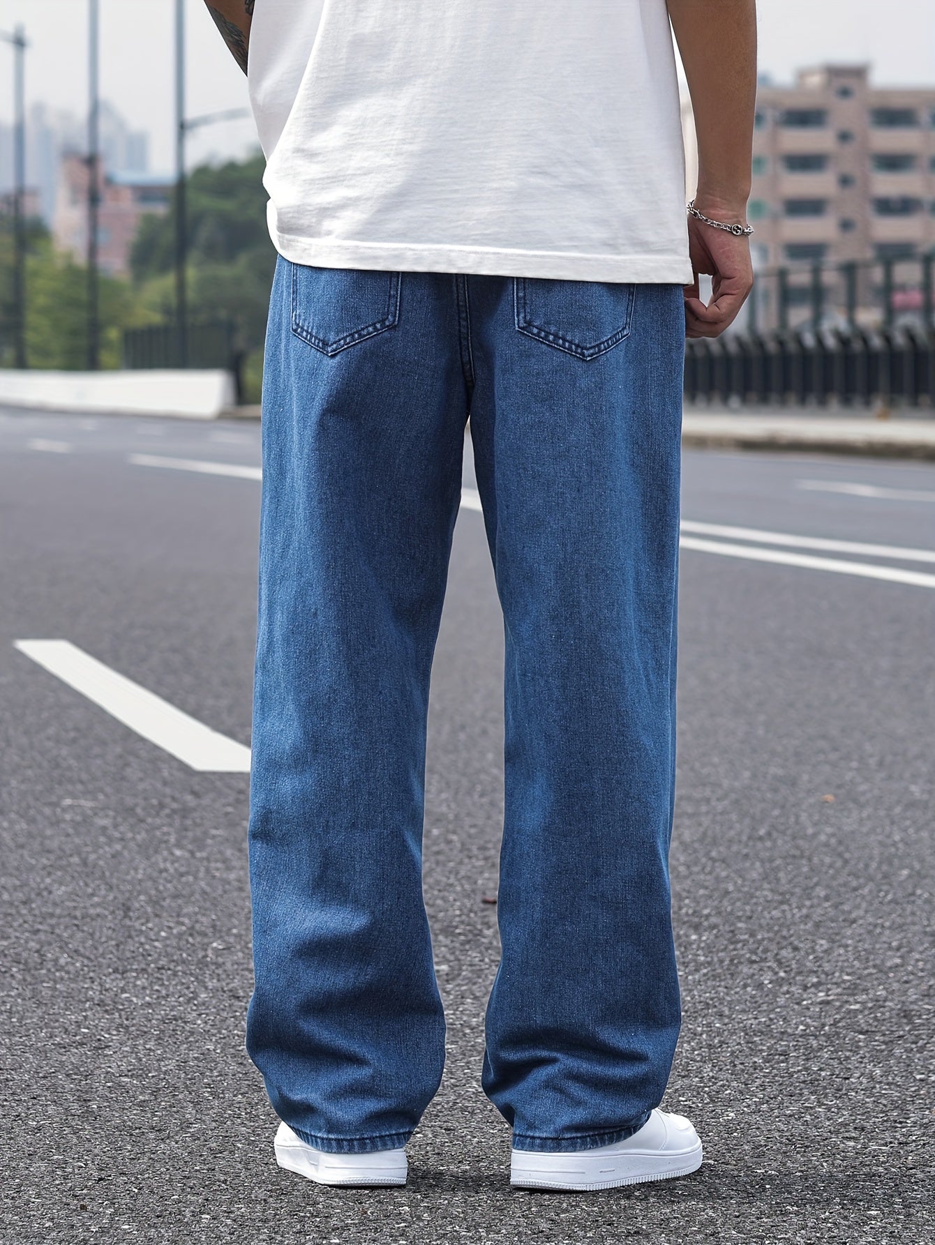 Men's Casual Denim Jeans - Solid Color, Rayon Blend, Non-Stretch Fabric, Machine Washable