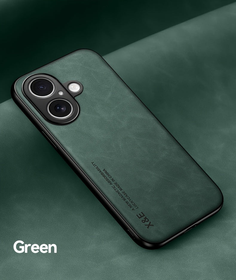 Premium Faux Leather Phone Case - with Built-in Magnetic Iron Sheet, Vehicle magnet, Sheepskin Texture, Ultra-Thin Design for iPhone 16, for iPhone 16 Plus, for iPhone 16 Pro, for iPhone 16 Pro Max
