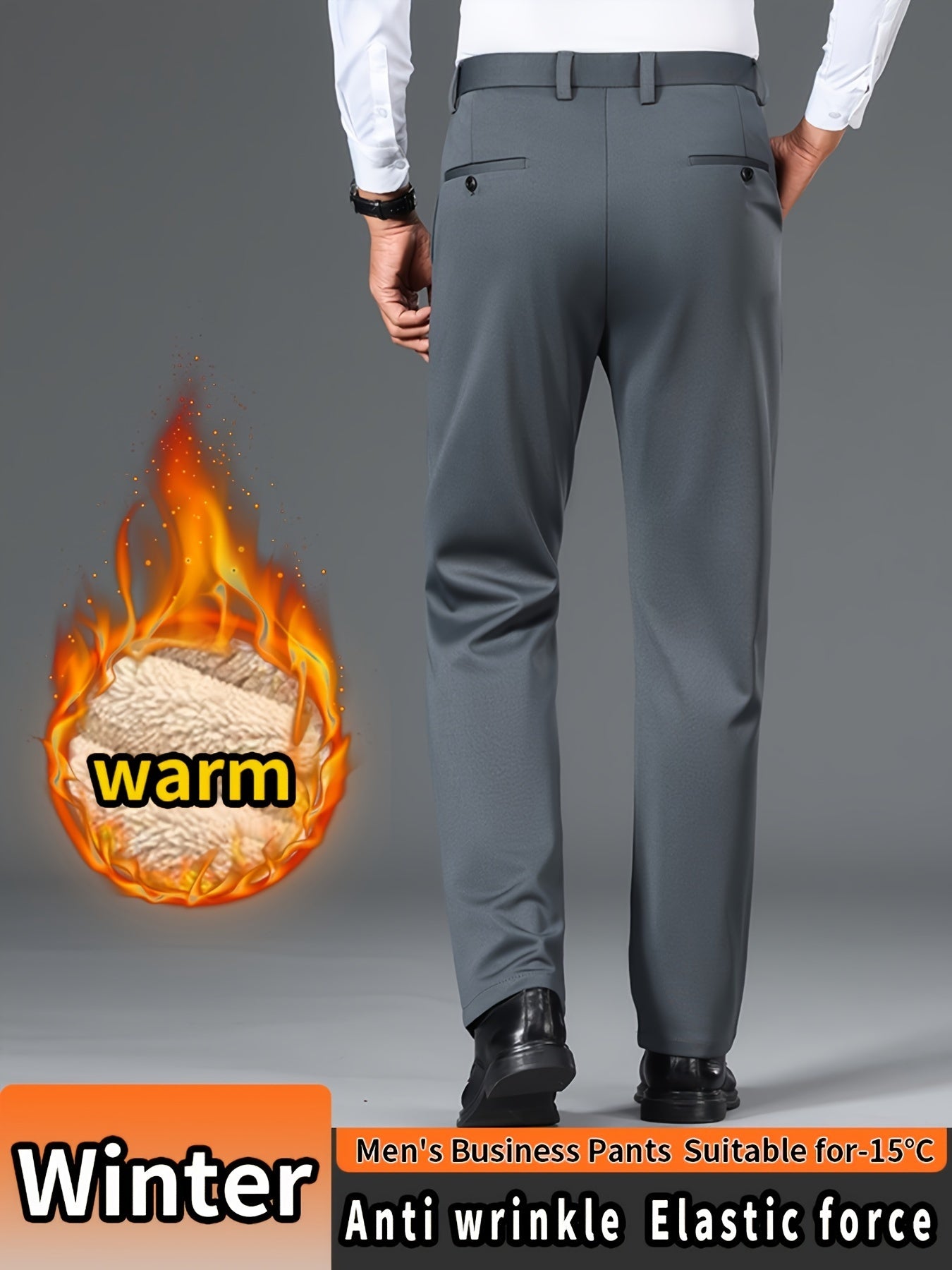 Men'S High Waist Solid Color Straight Leg Business Pants with Pocket Details, Polyester and Elastane Blend with Viscose Lining, Elastic Stretch, Zipper Fly Closure, Suitable for Fall/Winter Workwear