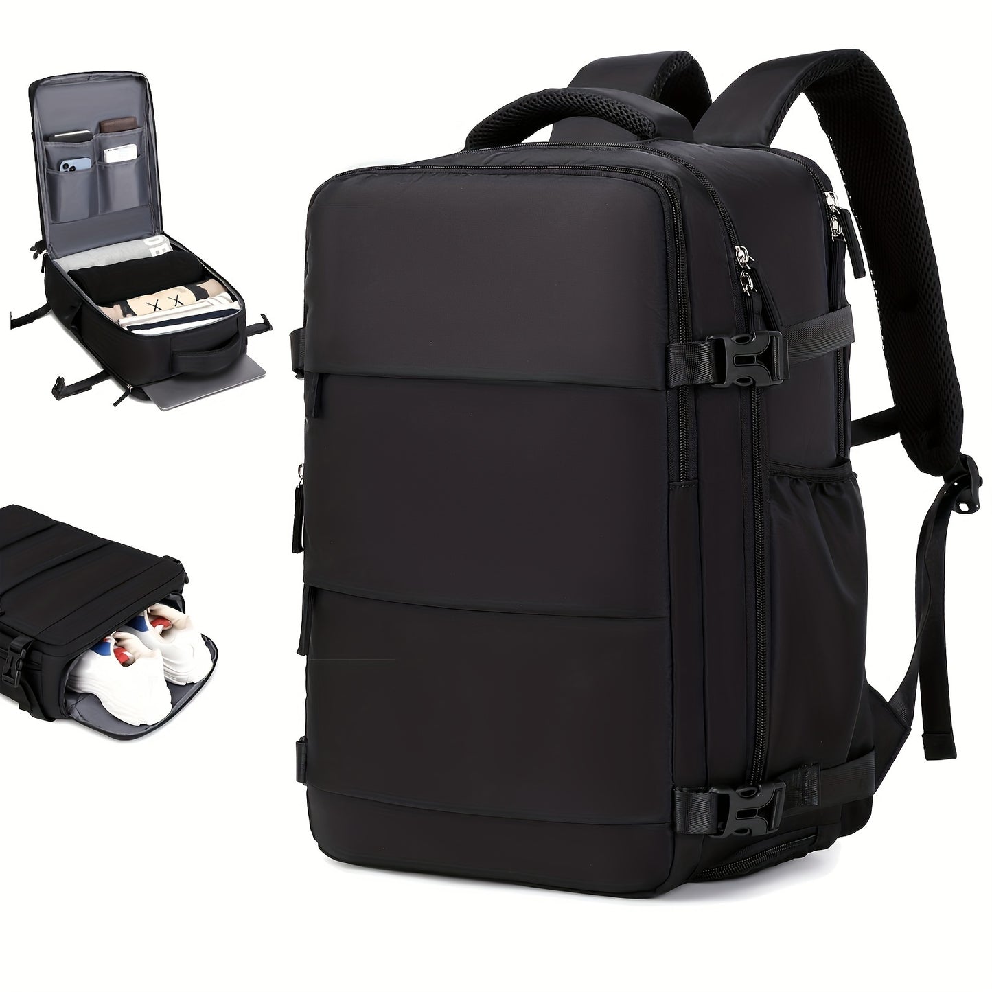 Airline-Approved 38.1cm Laptop Travel Backpack for Women, Light Blue Polyester with Adjustable Straps, Shoe Compartment & USB Charging Port - Ideal for School & Work Trips, Laptop Bag