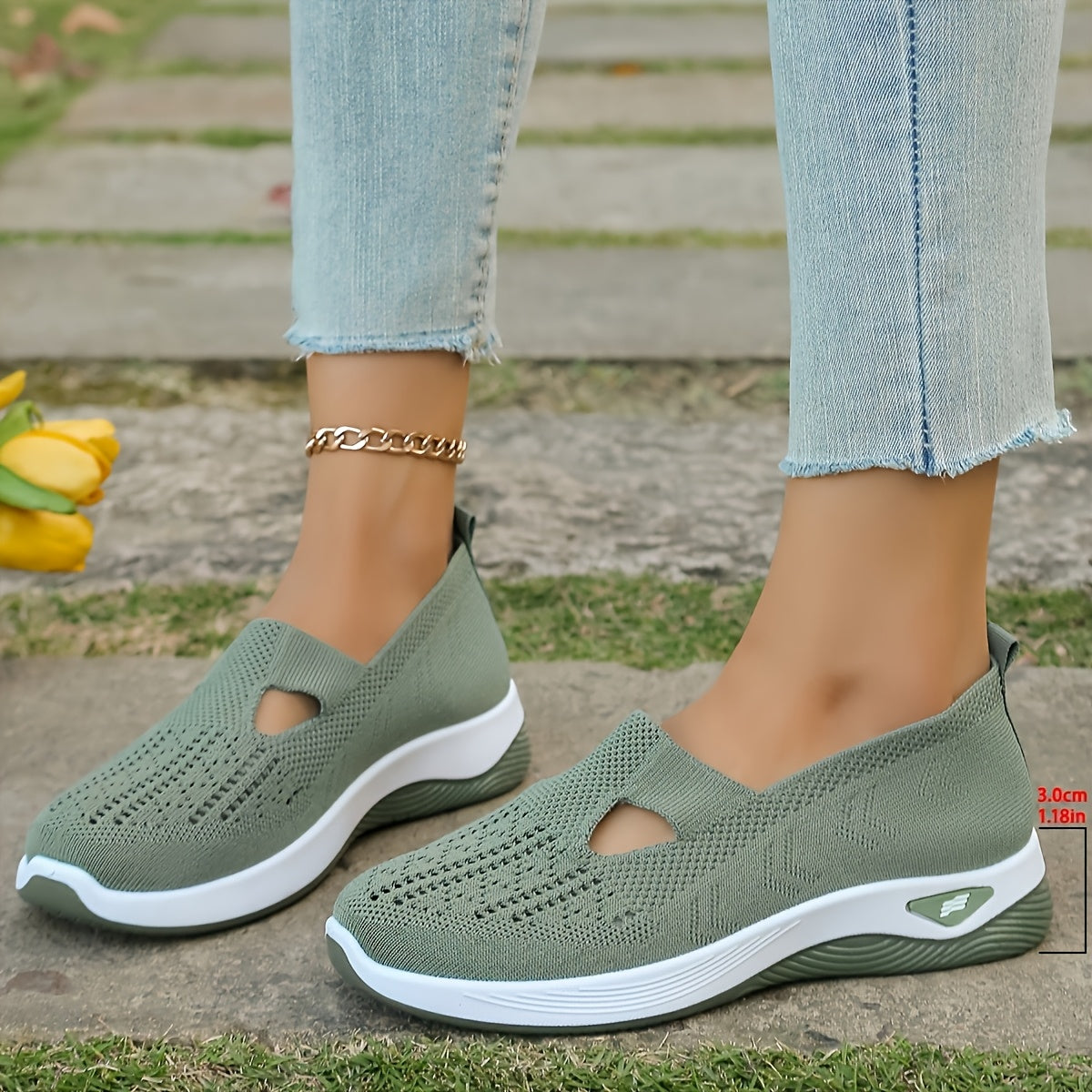 Women's Breathable Mesh Sneakers - Comfort Slip-On Walking Shoes, Soft PVC Sole, Fabric Insole & Lining, Stability Support for Spring/Summer Outdoor Casual Wear, Spring Summer Footwear|Cut-Out Patterns|Fabric Upper Shoes