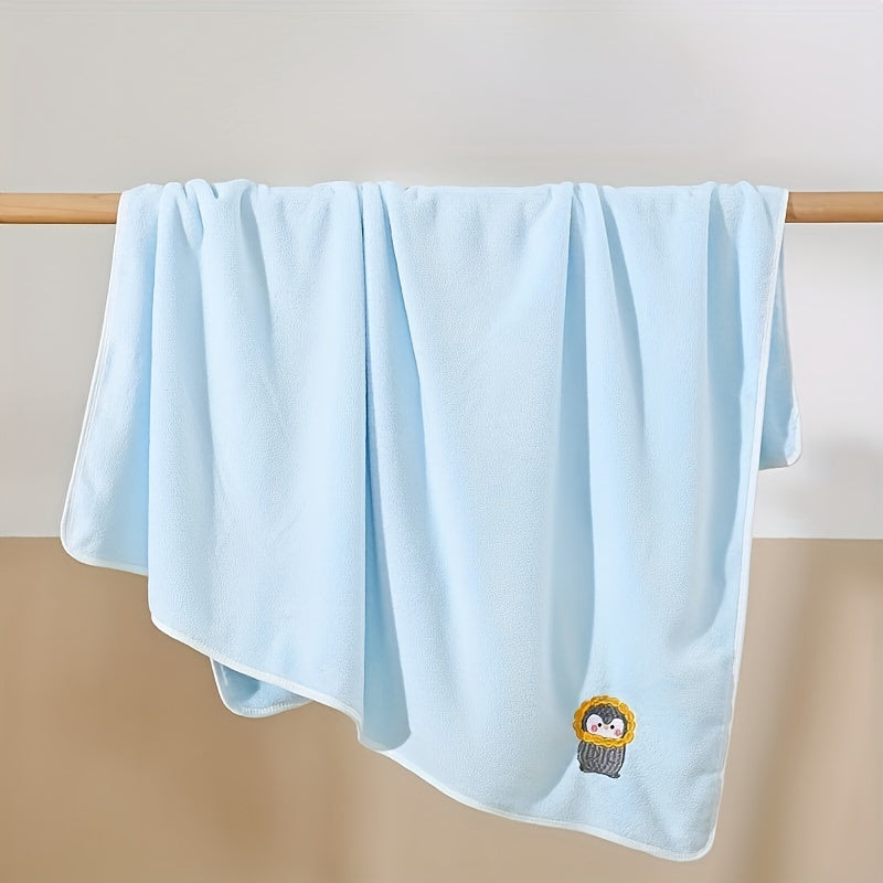 Bindi Monkey Ultra-Soft Coral Fleece Youngsters Towel - Quick-Dry, Absorbent & Cozy Cartoon Embroidered Bath Towel for Boys & Girls - Pink/Green/Blue/Yellow Options