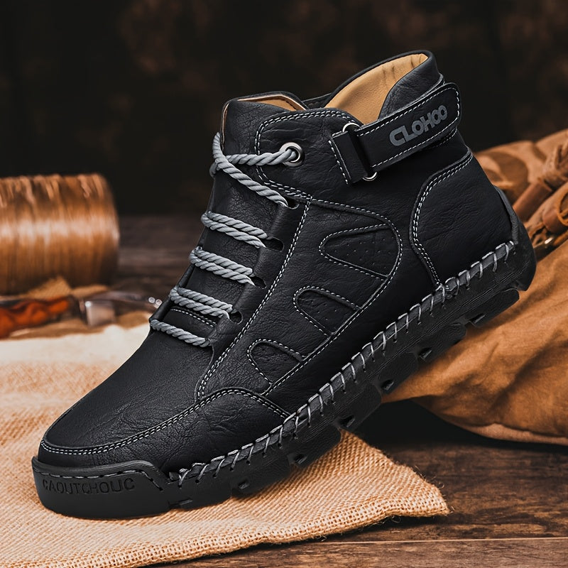 Handmade Men's Ankle Boots - Casual High-Top Rubber Sole Shoes