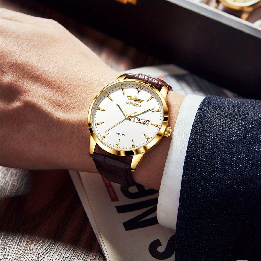 1pc New Men's Quartz Watch with Sunday Calendar and Night Light, Fashionable Wristwatch Ideal Choice for Relatives and Friends Birthday Gifts, Festive Gifts, Brand Electronic Movement Fully Automatic Business Watch