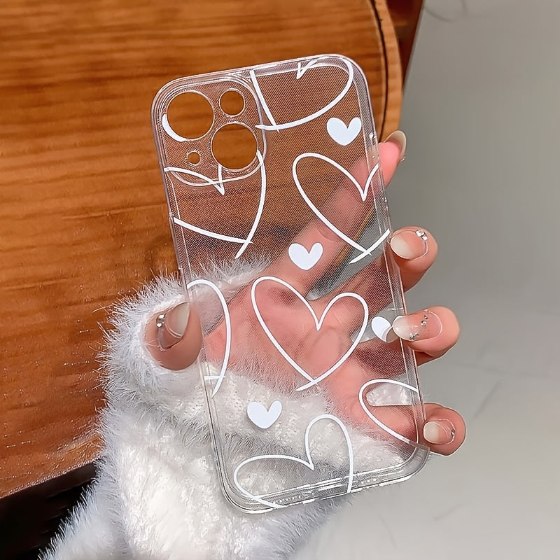 A Transparent Case with a Cute Heart Pattern Made of TPU, Providing Full Protection And Precise Fit for Apple Iphone Models 6/7/8/X/Xs/Xr/Xs Max/11/12/13/14/15/16 Pro Max.