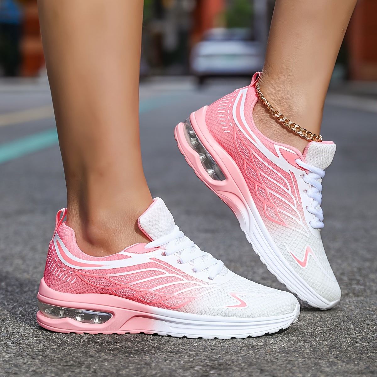 Women'S Casual Running Shoes, Lightweight EVA Upper Inner, Fabric Insole, Faux Sole, Lace-Up Low Top, All-Season Solid Color, Flame Air Cushion Design, New Style 720