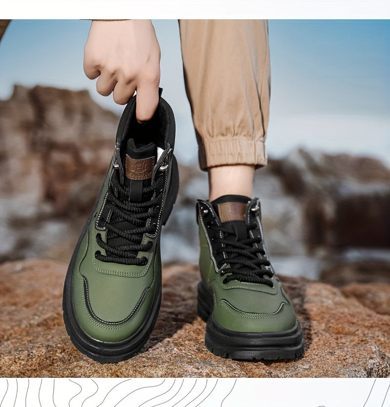Large Size High Top Casual Shoes Short Boots Men's Big Yellow Boots High Top Trendy Versatile British Style Short Boots Mid Top Work Boots Men's Hiking Boots