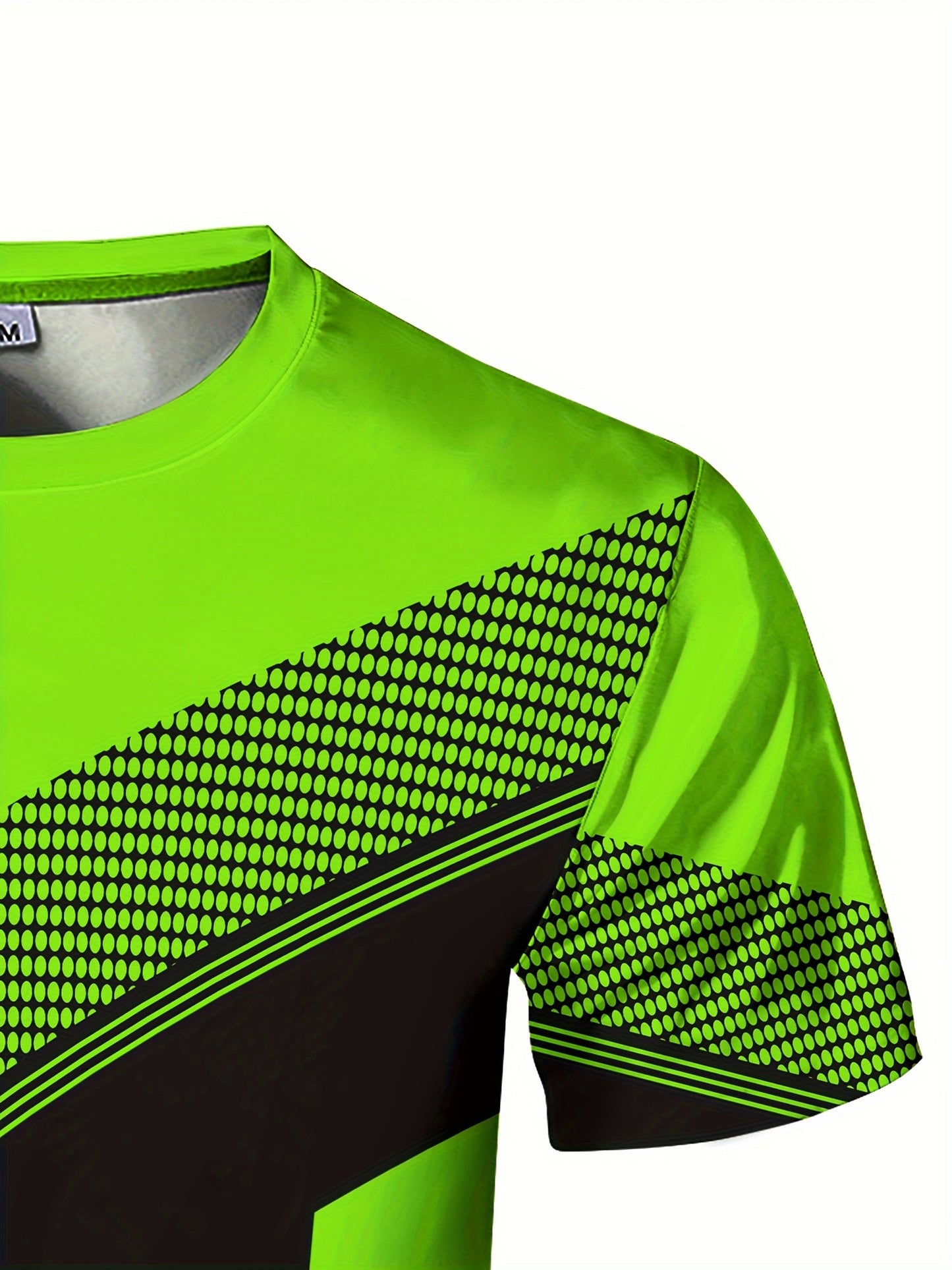 Men'S Geometric-Pattern Sports T-Shirt, Polyester Blend, Crew Neck, High Stretch, Short Sleeve, Quick-Dry, Tear-Resistant, Knit Fabric, Skinny Fit, with 3D Heat Sublimation for Running, Yoga, Training, Hiking, Casual & Athlet