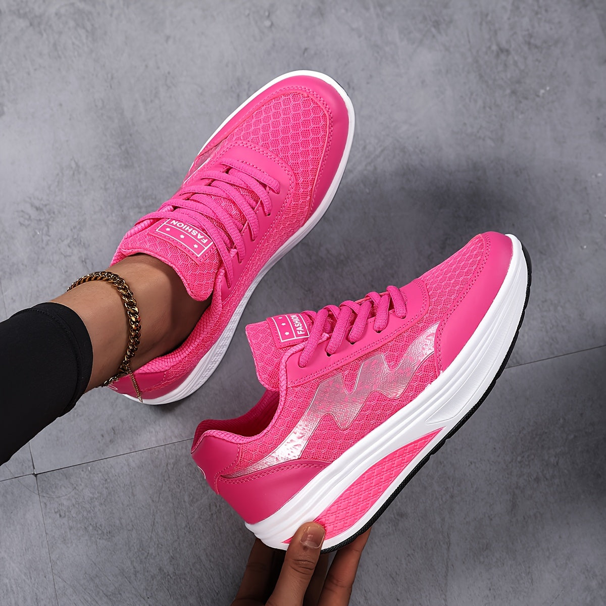 Women's Light Blue Breathable Mesh Sneakers - Air-Cushioned, Thick-Soled Sneakers with Sport Control Lace-Up Design for All Seasons