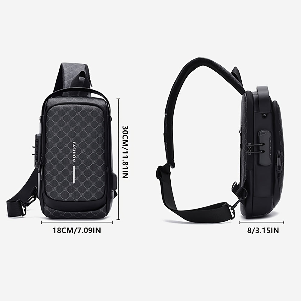Elegant Black Crossbody Bag with Adjustable Strap, Anti-Theft Zipper Closure, and Polyester Lining - Stylish Chest Bag for Men and Women, Secure Travel Bag Patterned Chest Bag Durable Zipper Closure