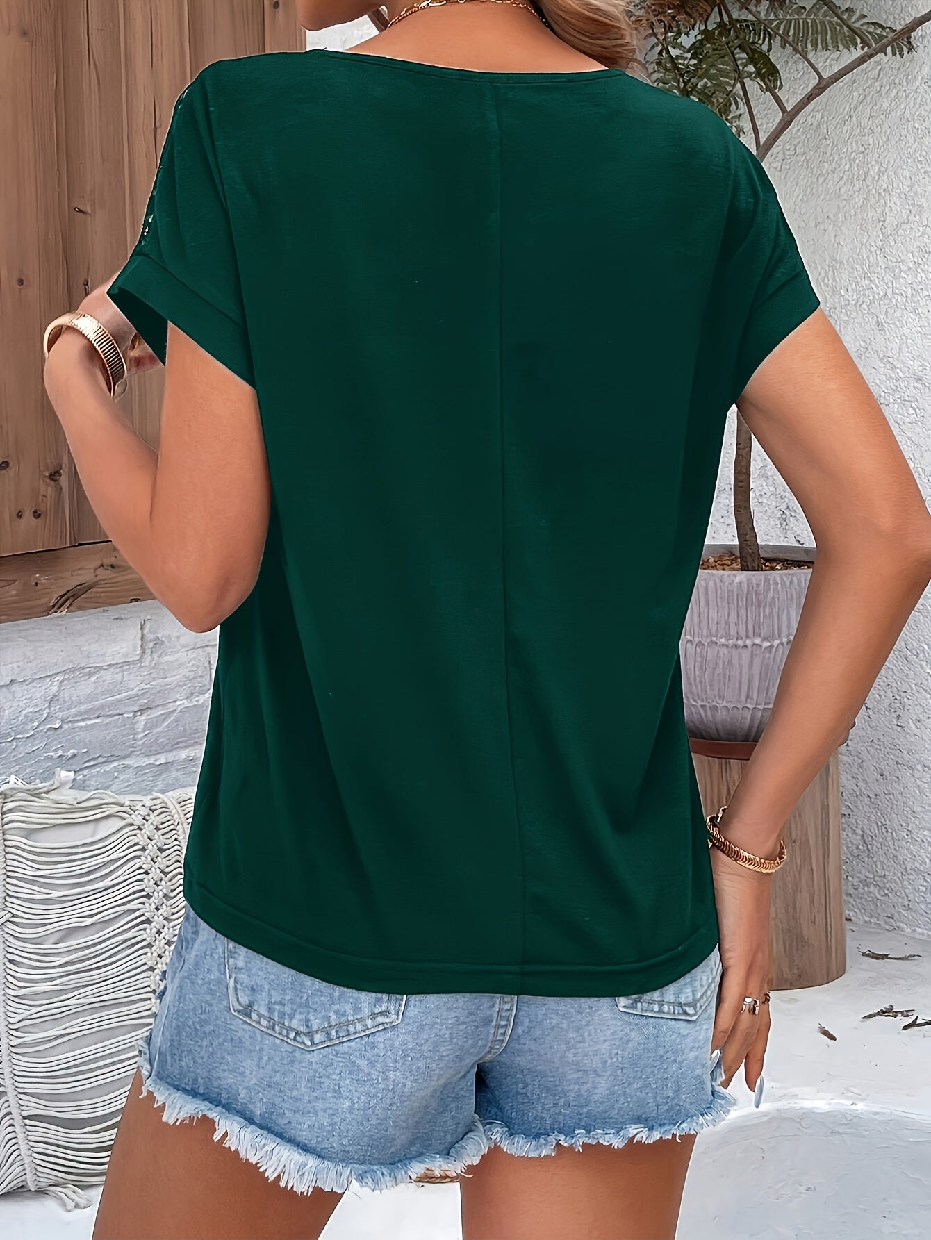 Vacation Style Lace Batwing Short-Sleeve T-Shirt