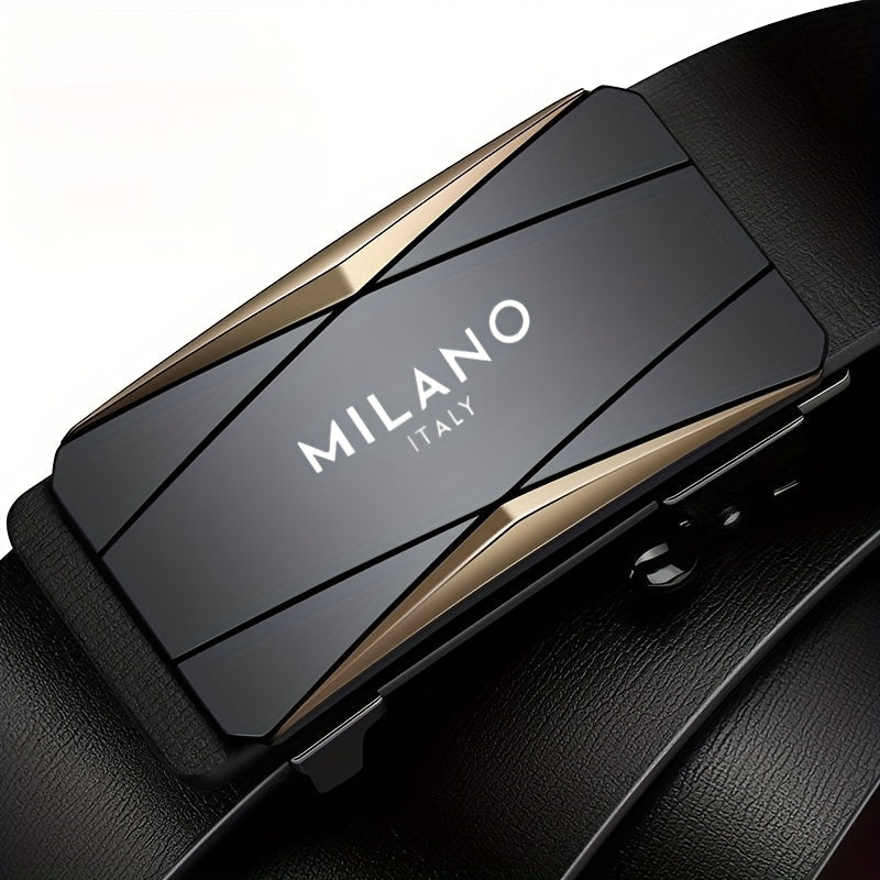 1pc Milano Italy Men's Automatic Buckle Belt - Black Faux Leather, Classic Design for Jeans & Dress Pants, Perfect Gift for Dad or Husband, One Size Fits All