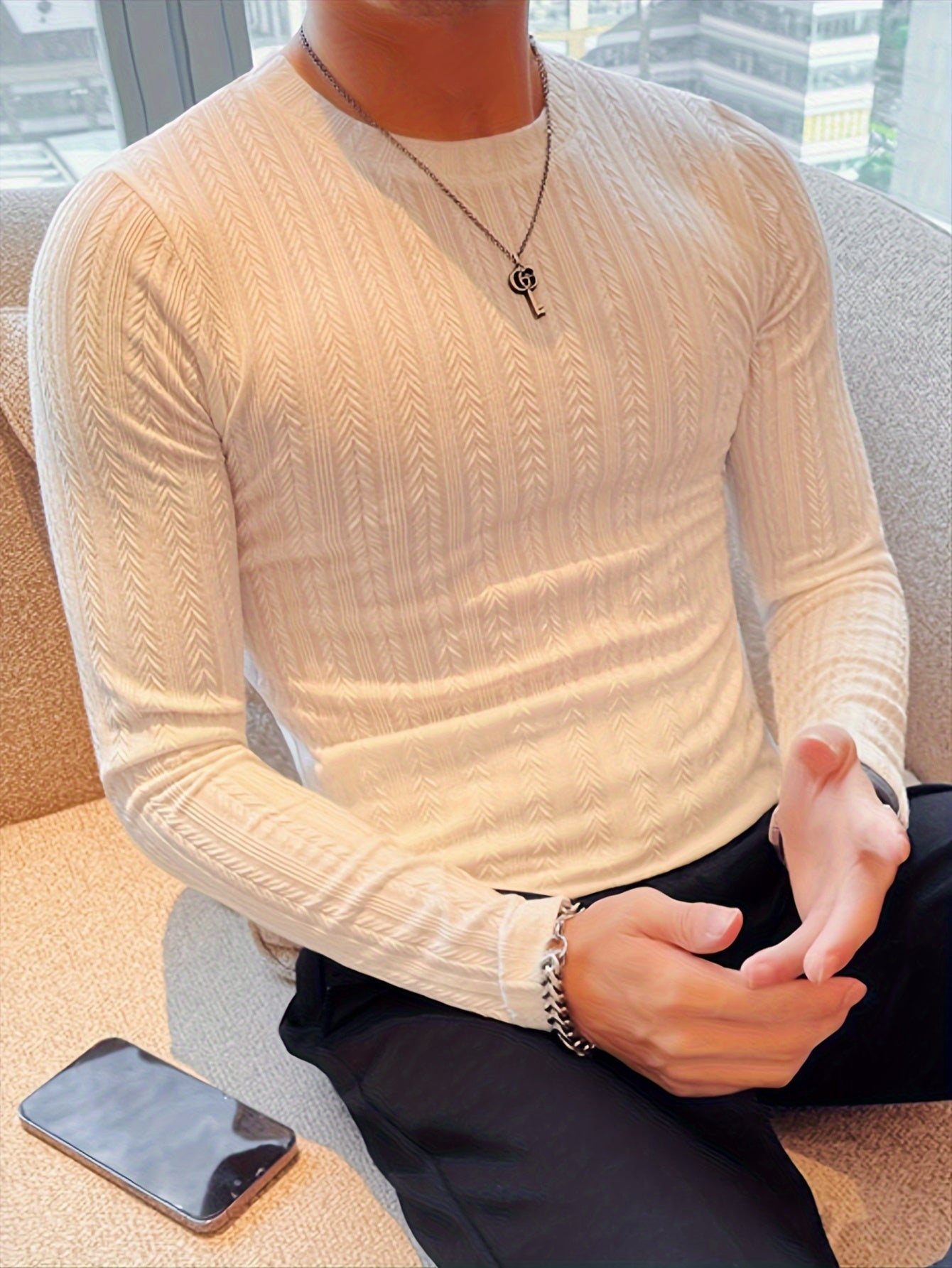 Men's Slim-Fit Long Sleeve T-Shirt - Casual Stylish, Perfect for Fall/Winter, Machine Washable