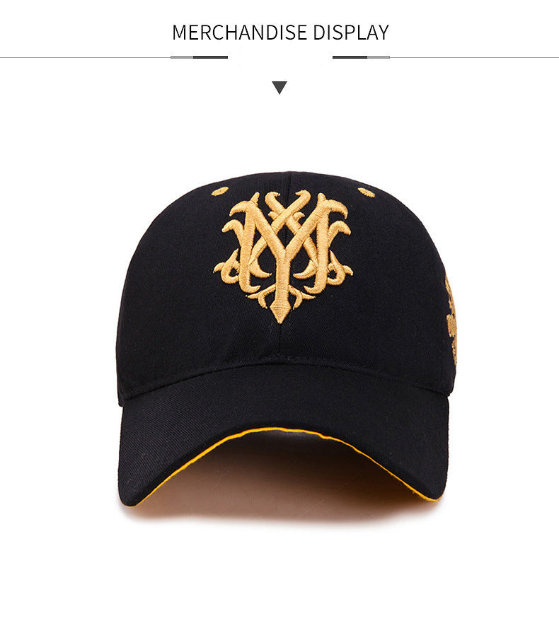 Men's Embroidered Letter Baseball Cap - Adjustable Snapback, Sun Protection, Rayon, Black with Golden Embroidery, Casual Sport Hat for All Seasons