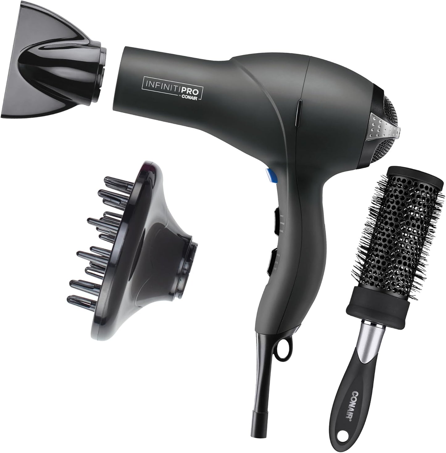 INFINITIPRO by CONAIR Hair Dryer with Diffuser | AC Motor Pro Hair Dryer with Ceramic Technology | Includes Diffuser and Concentrator | Black | Packaging May Vary