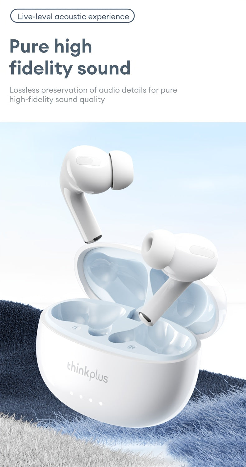 Lenovo ThinkPlus Hifi Panoramic Stereo Earbuds - Crystal Clear Sound, Ergonomic Design, Long Battery Life, Advanced Noise Cancellation, USB-C Fast Charging Case, Wireless Audio|Ergonomic Earbuds|Compact Design, Earbud Case