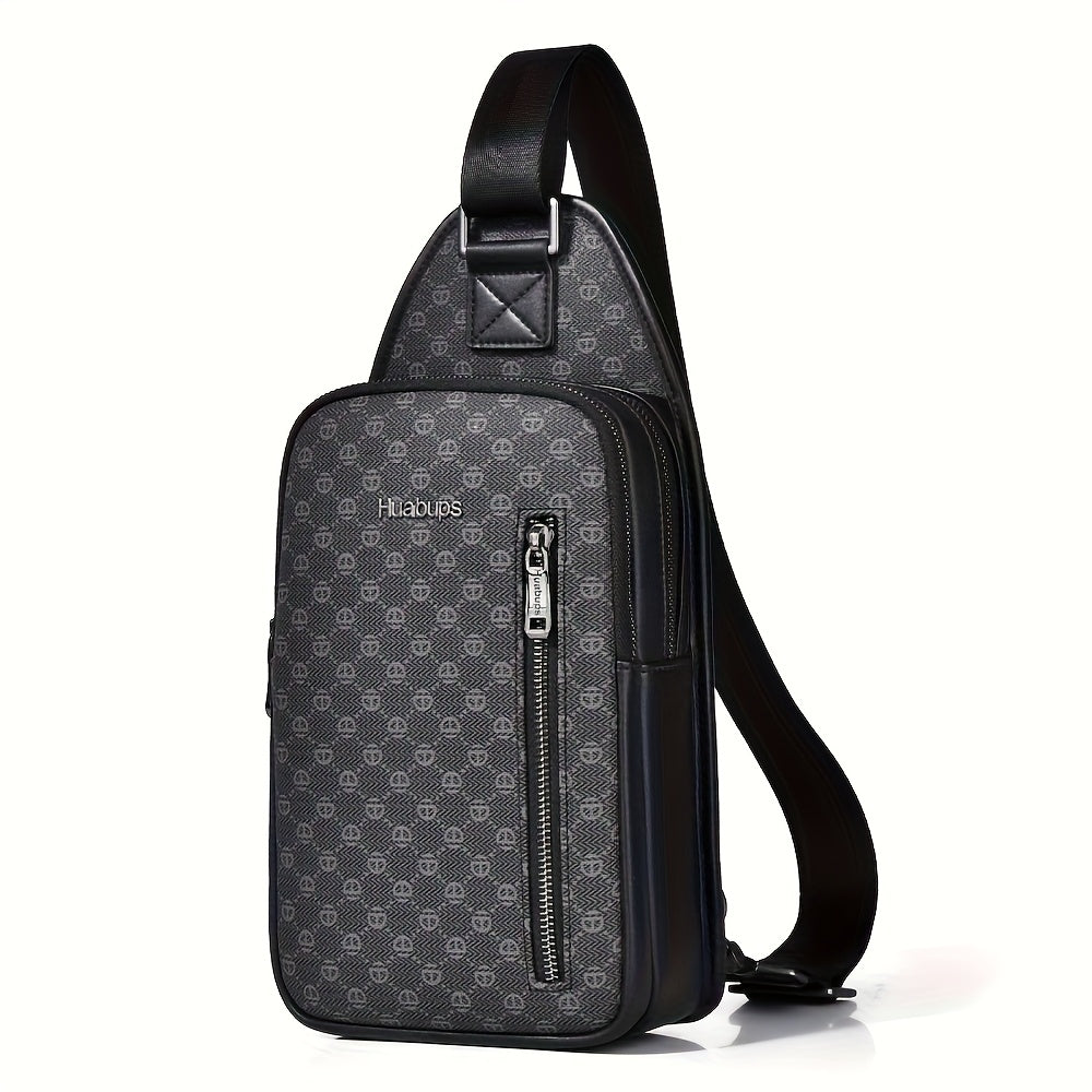 HUABUPS Men'S Crossbody Backpack - Black PVC Business Commuter Bag with USB Charging, Adjustable Strap, Multiple Compartments Durable Design for Travel, Hiking, Daily Use - Ideal Gift for Men, Hiking Gear, Stylish Accessory