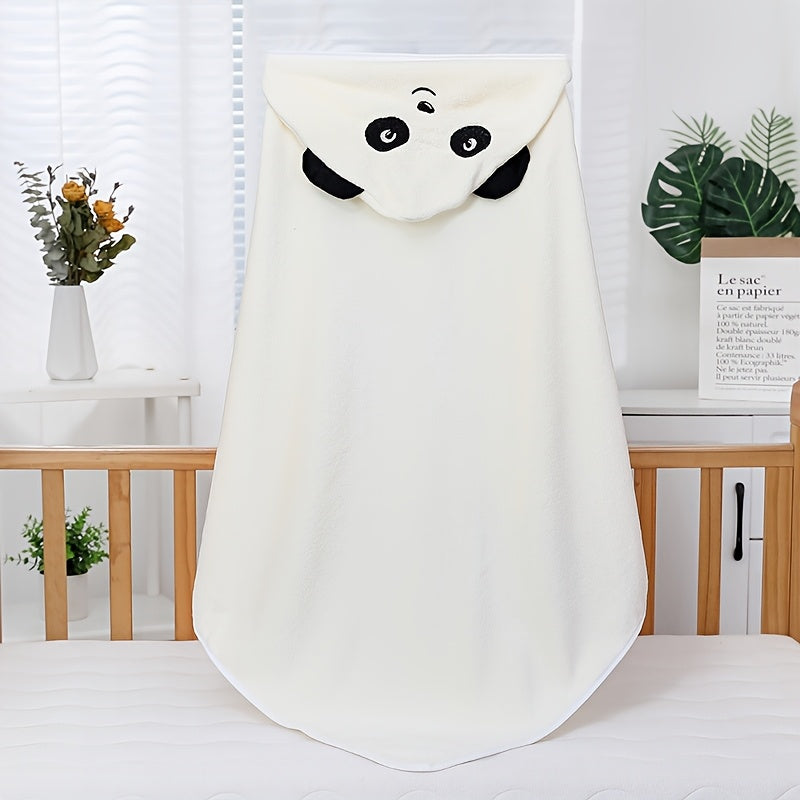 Ultra-Soft Coral Fleece Youngsters' Hooded Bath Towel with Cute Cartoon Animal Design - Super Absorbent & Skin-Friendly, Perfect for Swimming and Showering, Available in White/Blue/Pink/Black, Youngsters's Hooded Towel