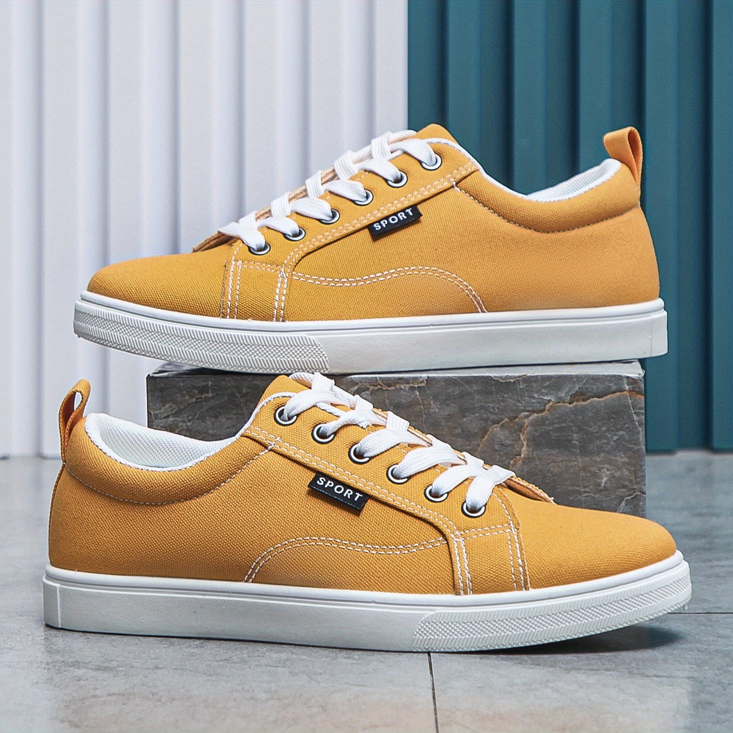 Men's Canvas Skate Shoes, Casual Outdoor Non-slip Lace-up Walking Sneakers, Flat Shoes