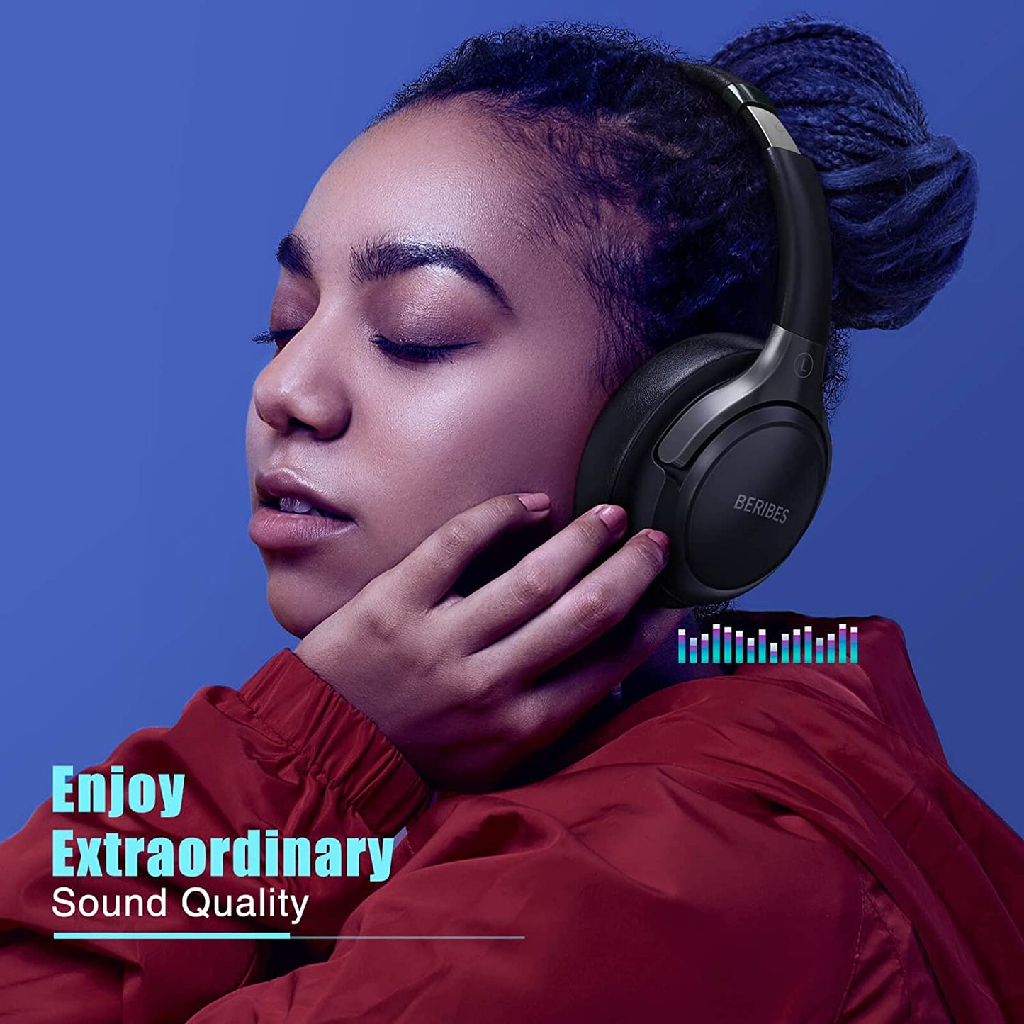 BERIBES Bluetooth Headphones over Ear, 65H Playtime and 6 EQ Music Modes Wireless Headphones with Microphone, Hifi Stereo Foldable Lightweight Headset, Deep Bass for Home Office Cellphone PC Ect.