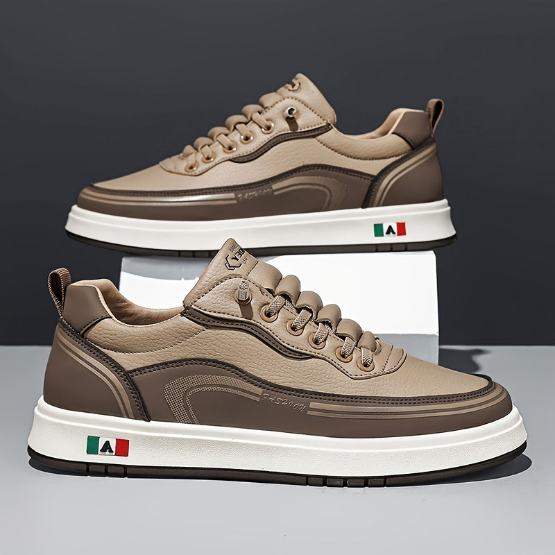 FC06 Men'S Casual Sneakers - Black White Low-Top Lace-Up Shoes with Italian Flag Design, Faux Cover Upper, Cushioned PVC Sole, Breathable Fabric Lining for All-Season Comfort, Everyday Footwear, Modern Sneakers, Fabric Line