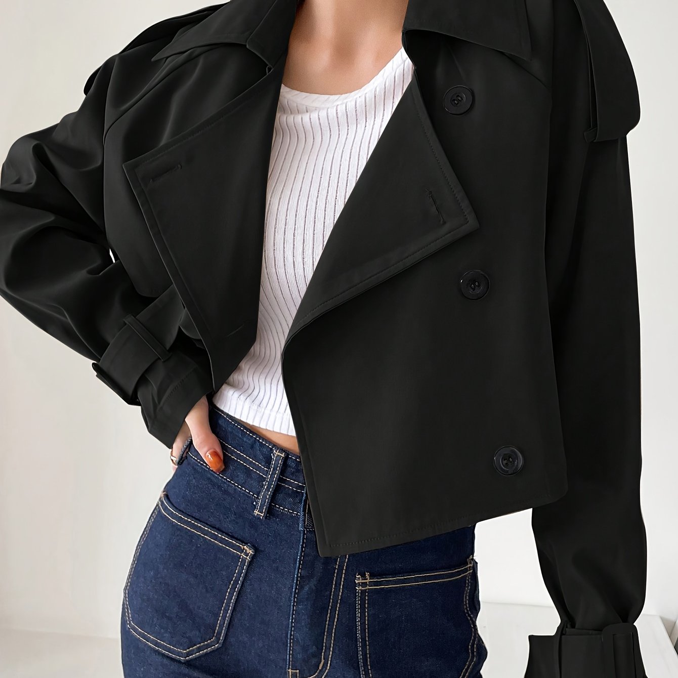 Կանացի էլեգանտ միագույն կարճ քամուց պաշտպանիչ բաճկոն - թեթև, բազմակողմանի վերնազգեստ առօրյա և պաշտոնական հանդերձանքի համար, հեշտ խնամքի համար՝ ձեռքով լվացում/քիմմաքրում, դիմացկուն գործվածք